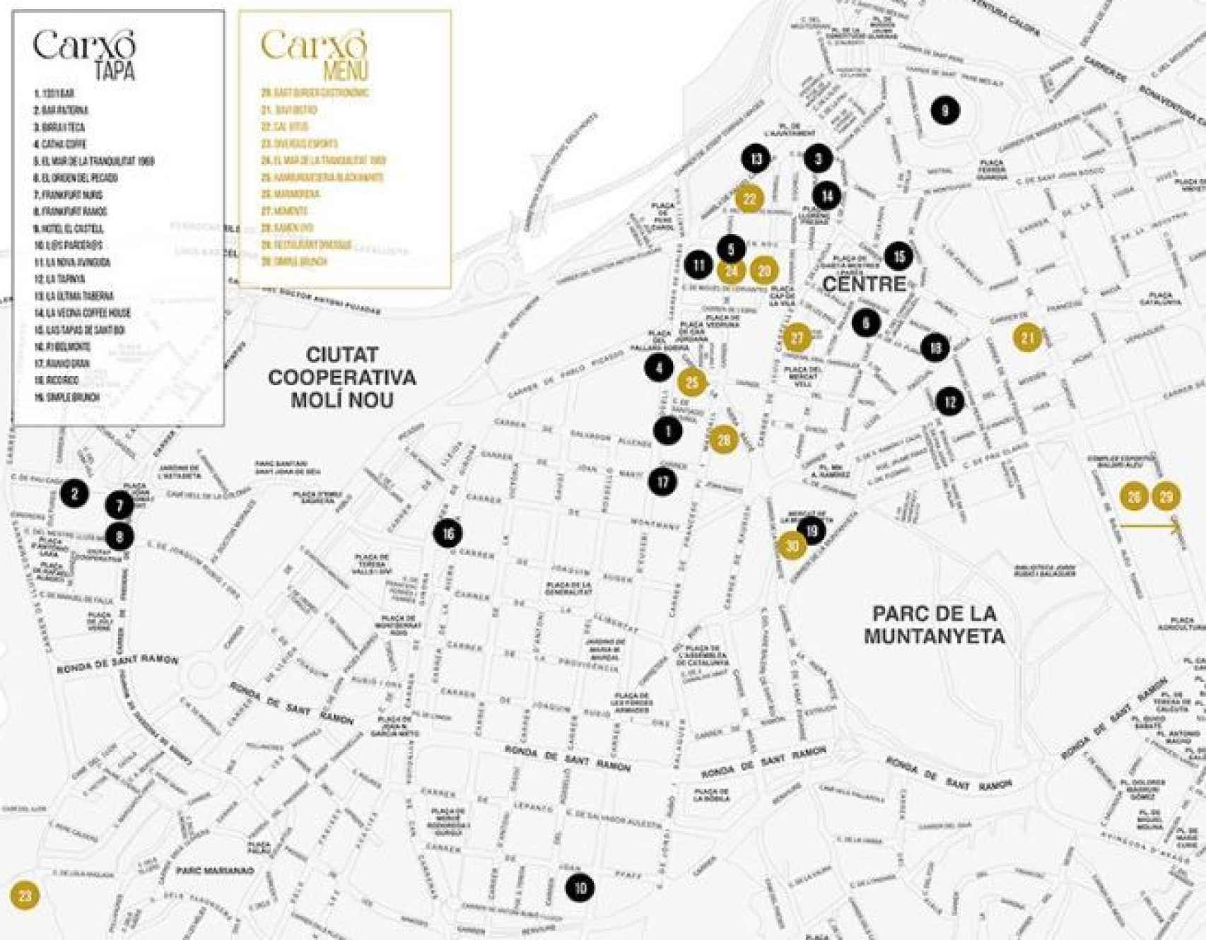 Mapa de los bares que participan en la ruta