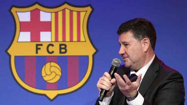 Eduard Romeu, en la rueda de prensa de su dimisión como vicepresidente del Barça