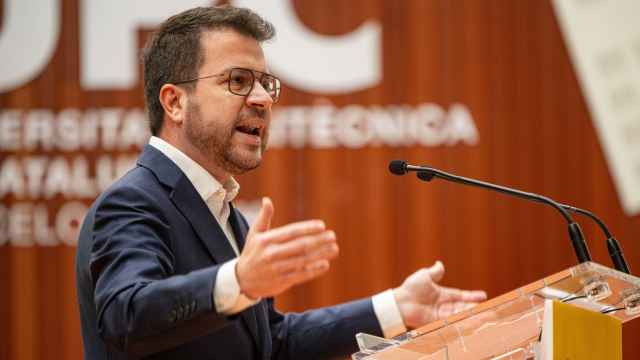 Pere Aragonès,  candidato a las elecciones del 12M, durante un acto de ERC
