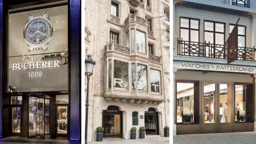 Aparadores de Bucherer, Rabat y Watches of Switzerland (de izq. a derecha)