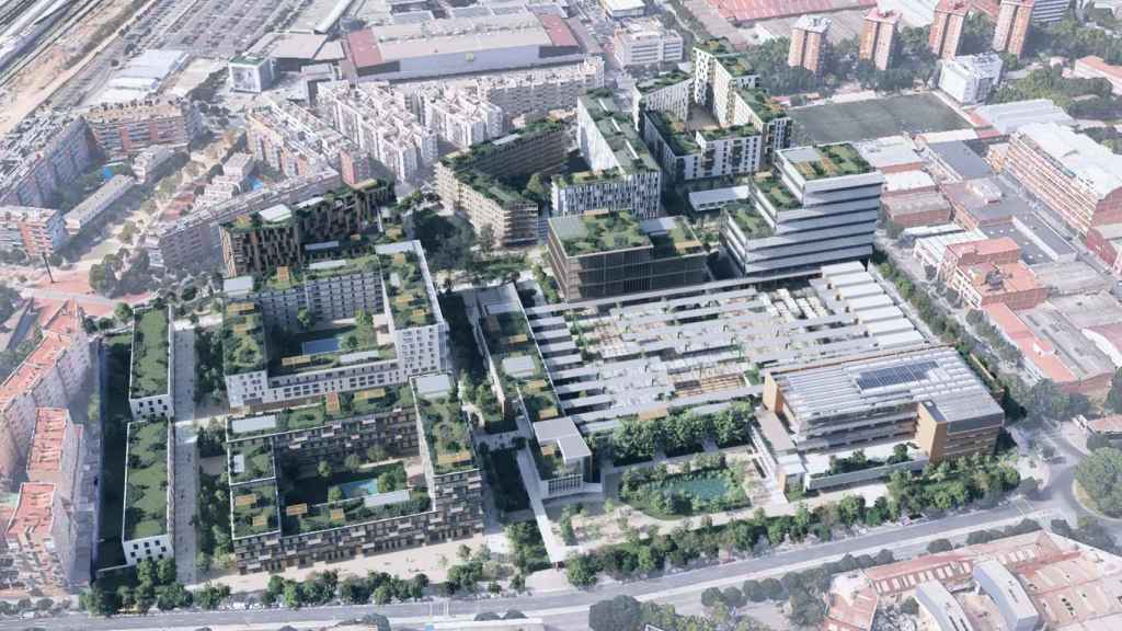 Recreación digital aérea del Ecodistrito de la Mercedes en Barcelona