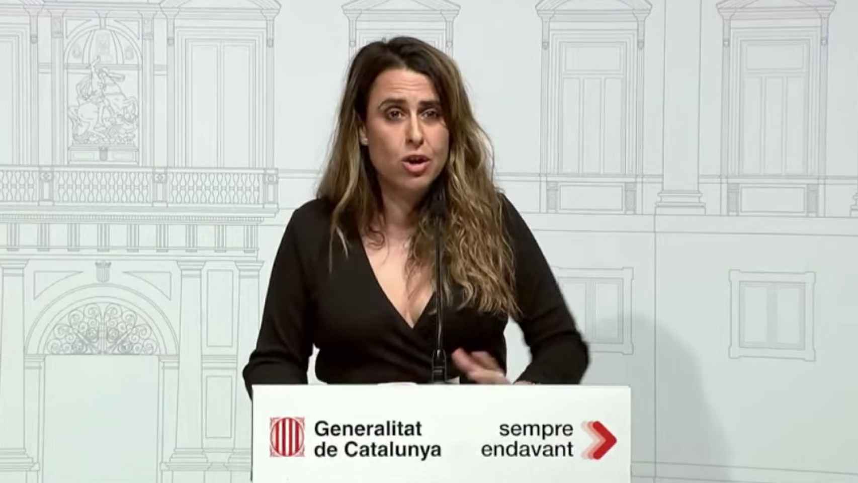 Patrícia Plaja, portavoz del Govern de la Generalitat, en la rueda de prensa posterior a la reunión del Gabinete de Crisis