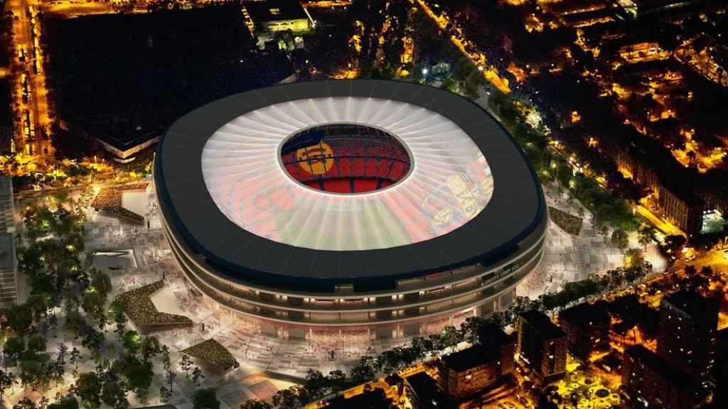 Vista del nuevo Camp Nou por la noche