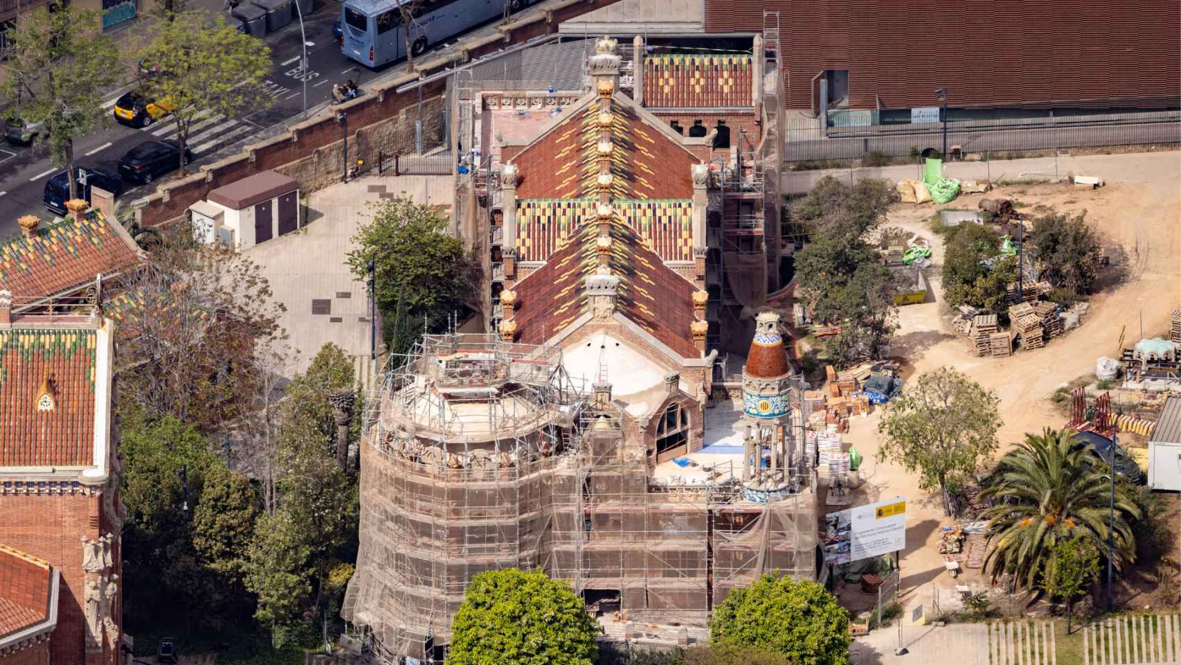 Imagen aérea del Pabellón de la Purísima en el recinto de Sant Pau