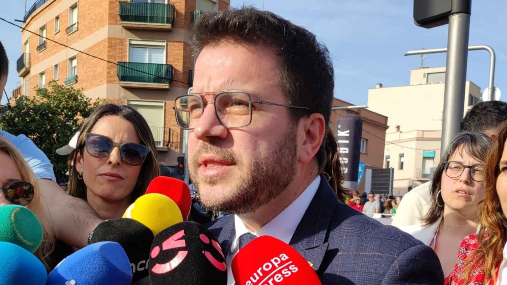 El presidente de la Generalitat, Pere Aragonès, en declaraciones en Viladecans