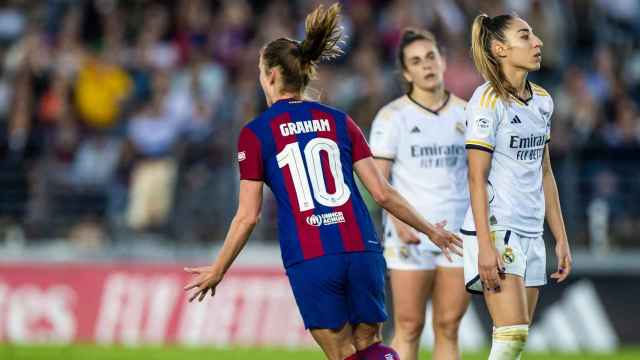 Graham Hansen celebra un gol en la victoria del Barça Femenino contra el Real Madrid