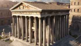 Imagen generada por IA de un templo romano en el centro de la ciudad