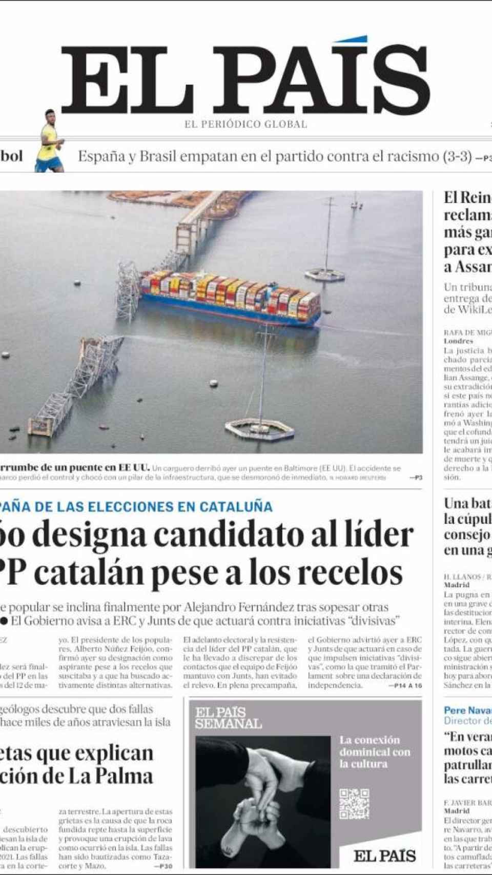 Portada de 'El País' del 27 de marzo de 2024