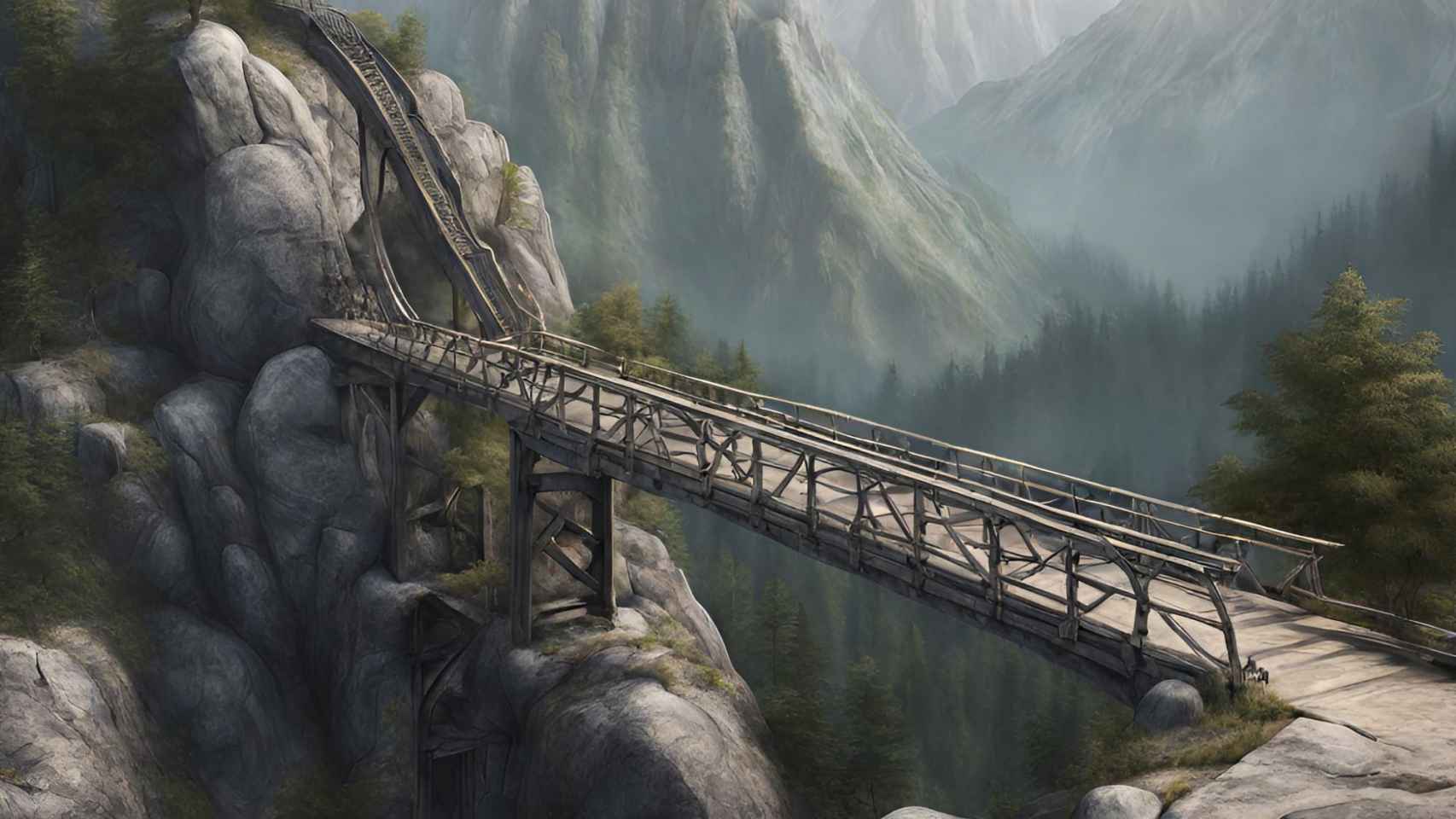 Imagen generada con IA de un puente en una montaña