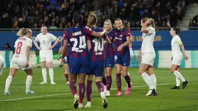 La alegría del Barça Femenino por el gol de Fridolina Rolfo ante el Brann