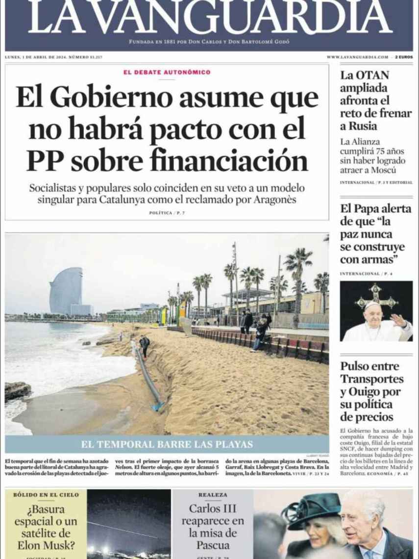 Portada de 'La Vanguardia' del Lunes de Pascua del 2024