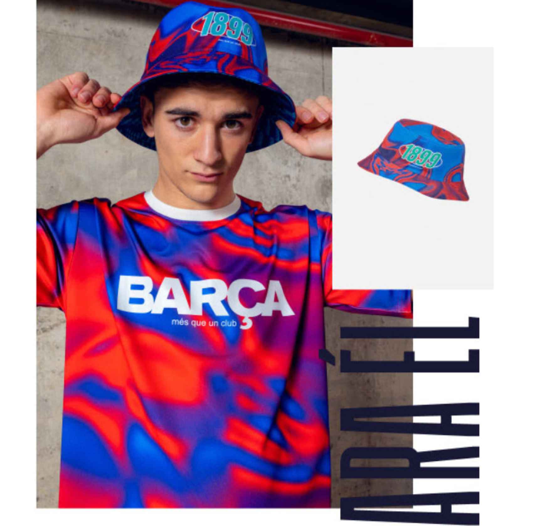 Gavi posa con la nueva colección de primavera del Barça
