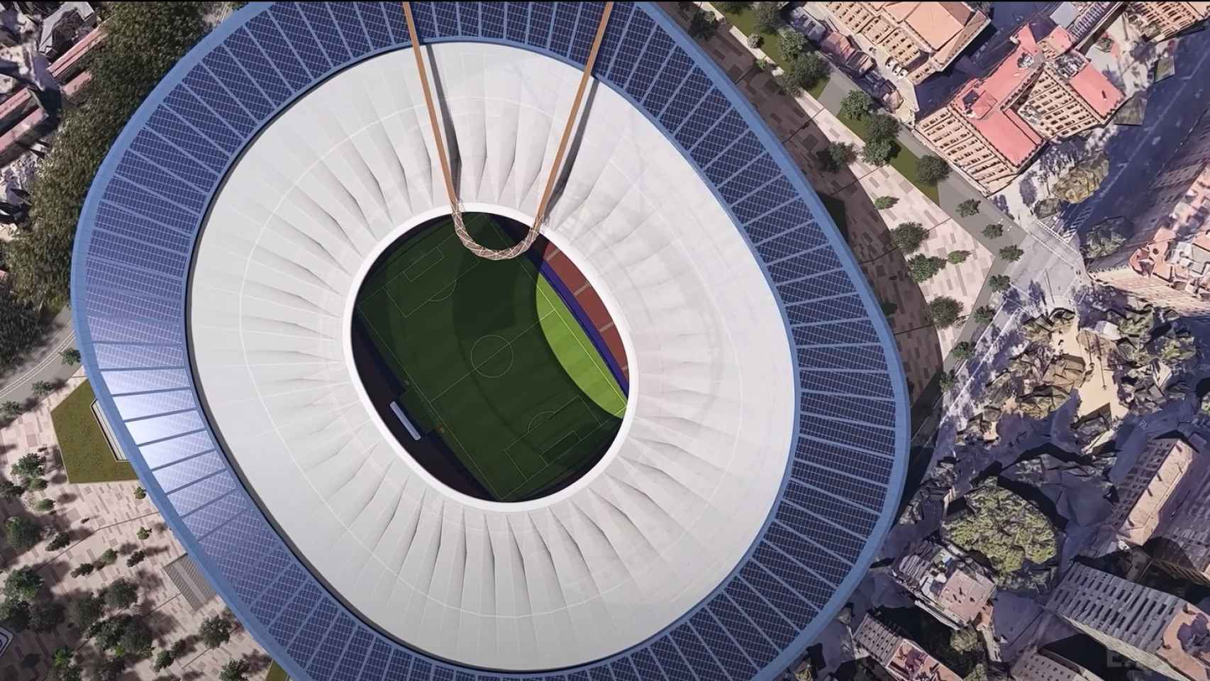 El plano cenital de la cubierta del nuevo Camp Nou con el mirador