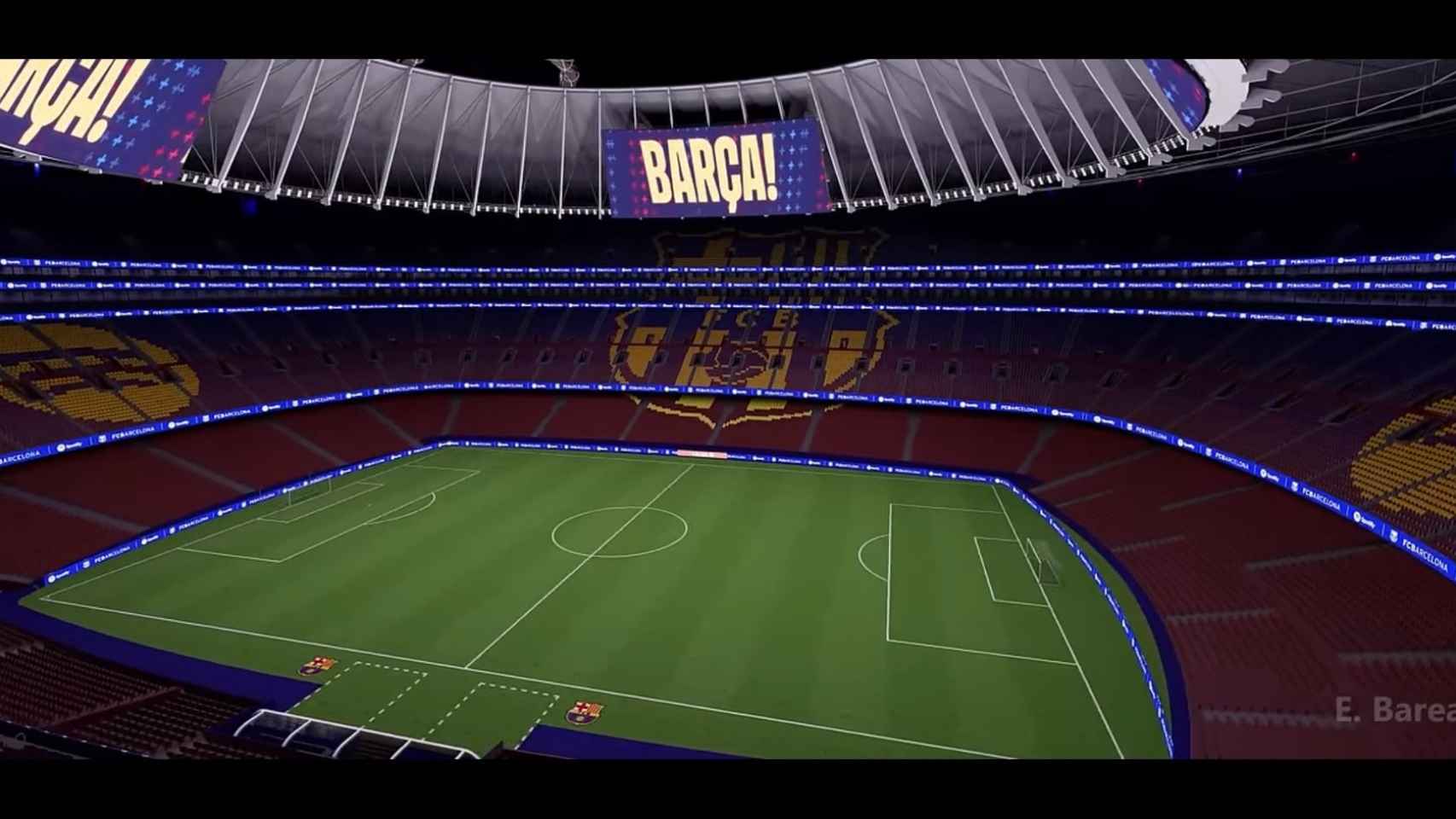 El render del nuevo Camp Nou con los videomarcadores