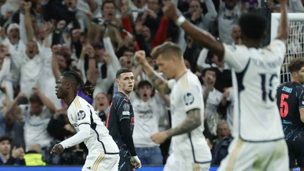 La euforia del Real Madrid tras el gol de Eduardo Camavinga ante el Manchester City