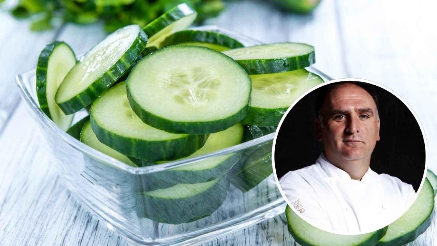 Fotomontaje del chef José Andrés y de pepinos
