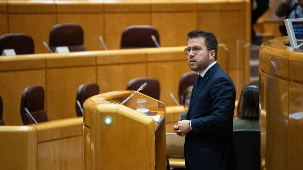 El presidente de la Generalitat en funciones y candidato de ERC Pere Aragonès interviene en el Senado