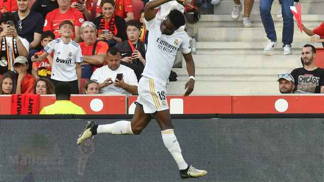 Aurélien Tchouameni celebra su gol al Mallorca en Son Moix