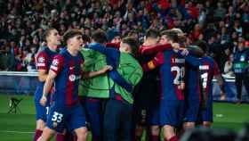 Los jugadores del Barça celebran un gol contra el Nápoles