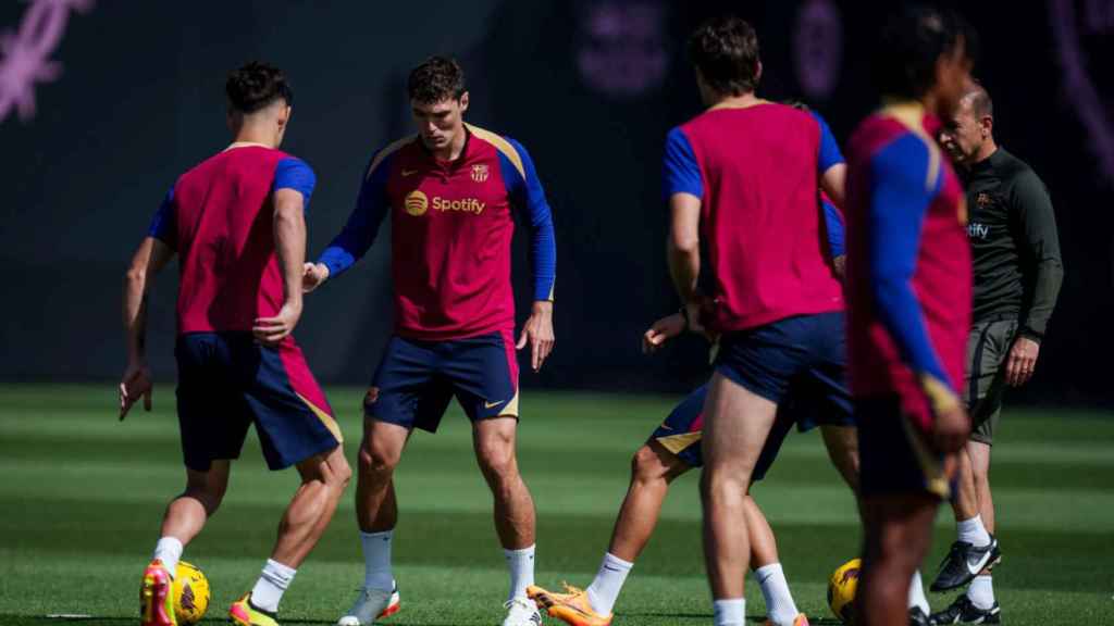 Los jugadores del Barça, en un entrenamiento después de caer en cuartos de Champions