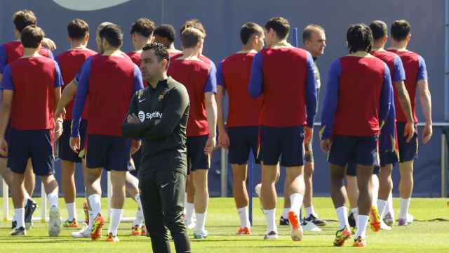 Xavi, en el entrenamiento previo al Madrid-Barça