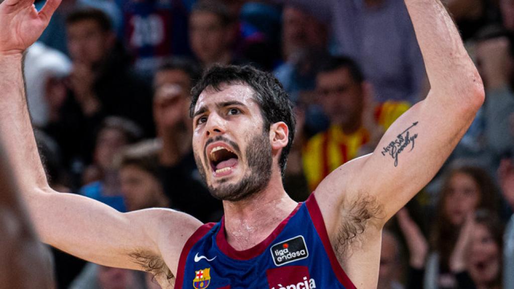 Abrines, eufórico, tras anotar un triple en la victoria del Barça contra el UCAM Murcia