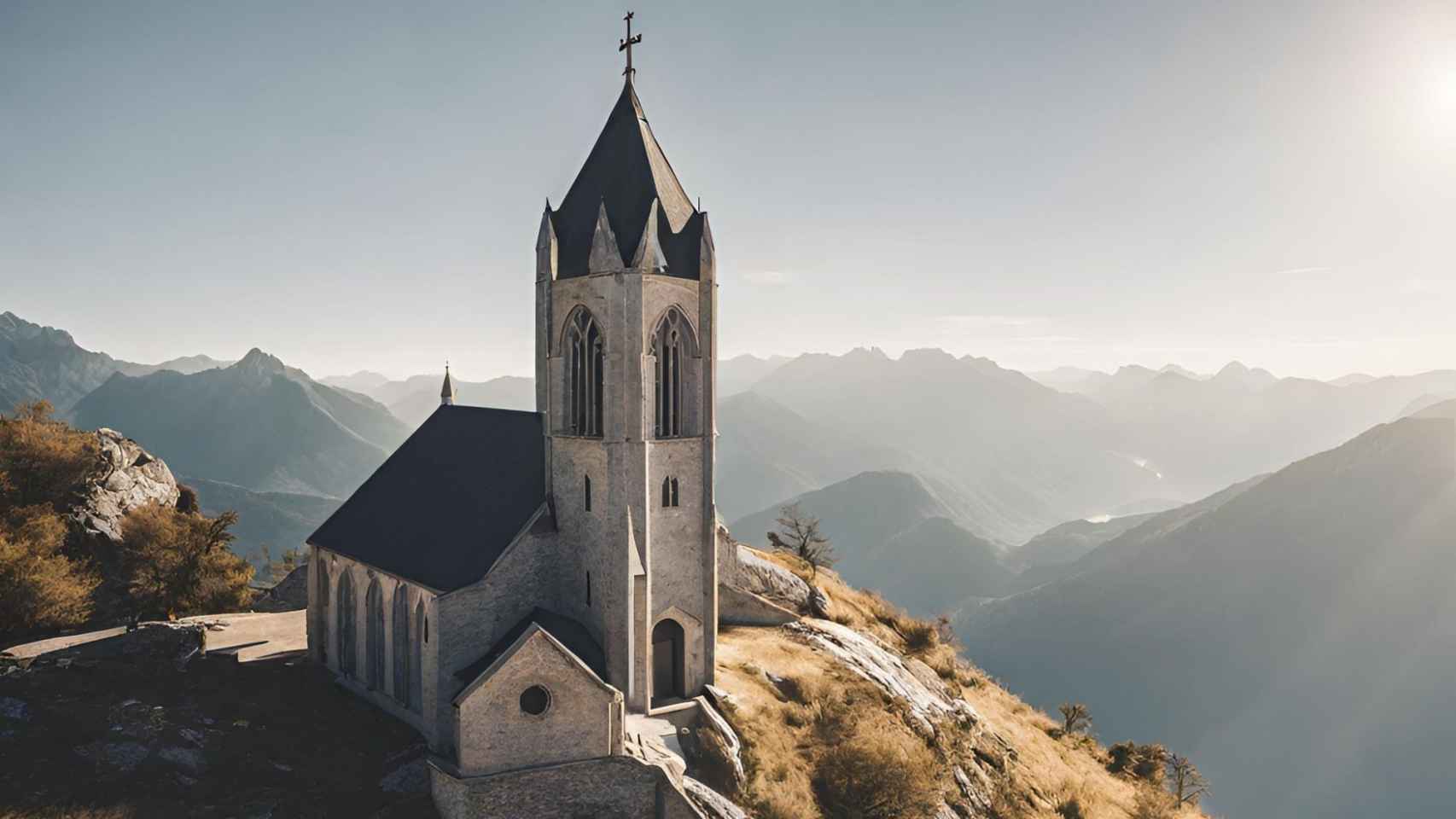 Iglesia en lo alto de una colina generada con IA