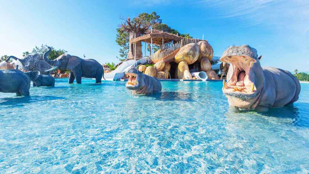Una piscina con hipopótamos