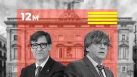 El candidato de PSC, Salvador Illa, y el candidato de Junts, Carles Puigdemont