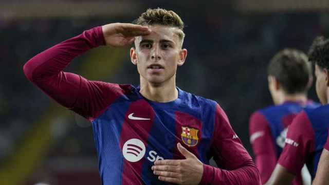 Fermín López festeja un nuevo gol con el primer equipo del Barça