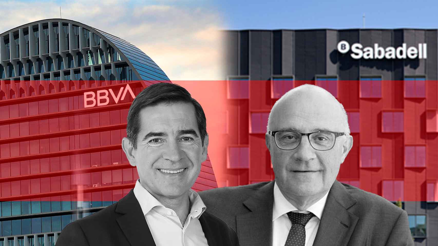 El presidente de BBVA, Carlos Torres (i), y el de Banco Sabadell, Josep Oliu (d)