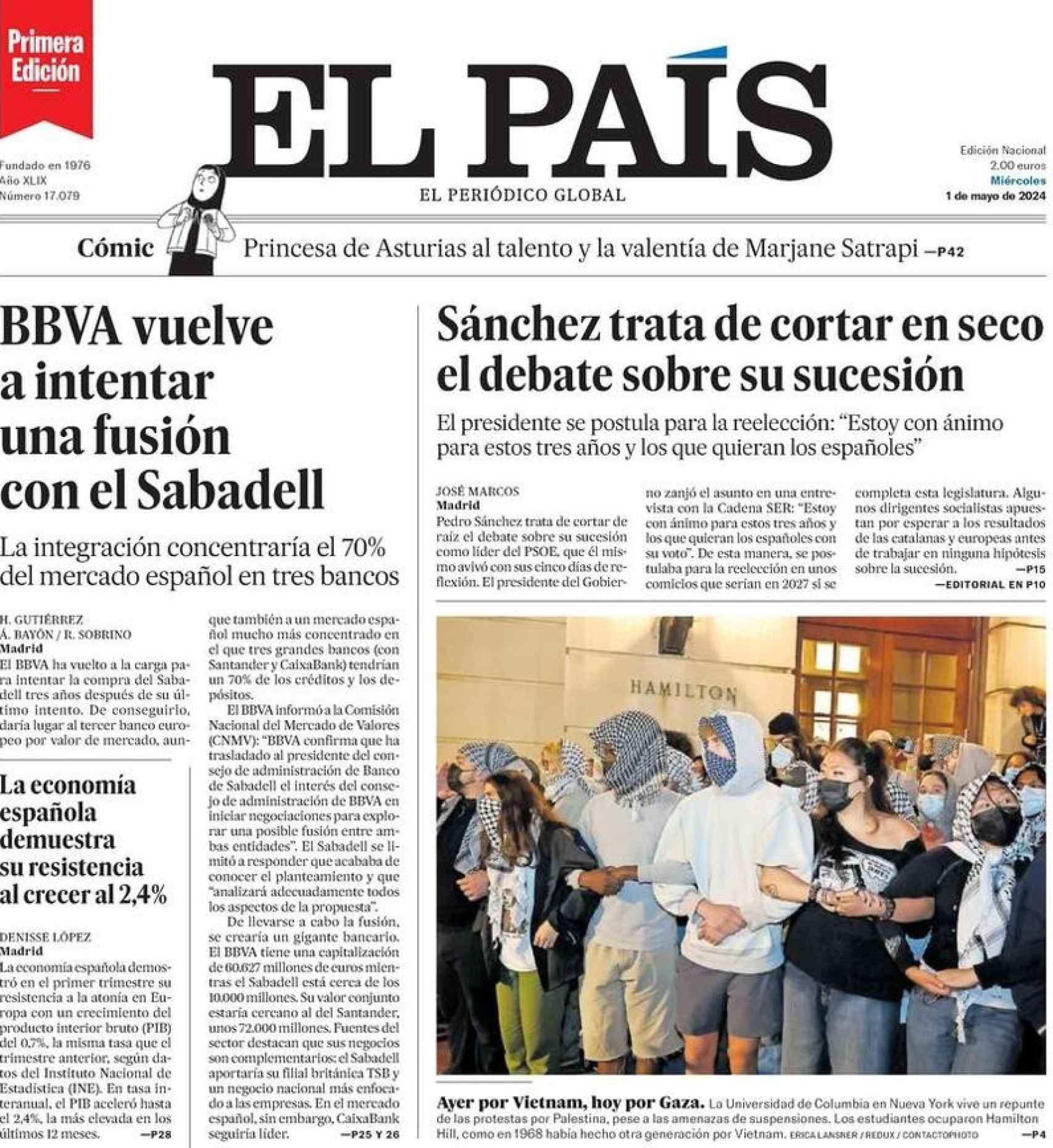 Portada de El País, 1 de mayo de 2024