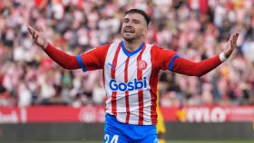 Cristian Portu celebra uno de los goles del Girona contra el Barça