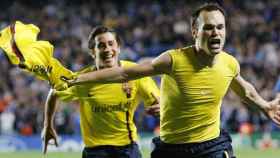 Iniesta celebra su gol al Chelsea, en 2009