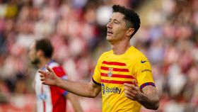 Lewandowski durante el partido contra el Girona en Montilivi