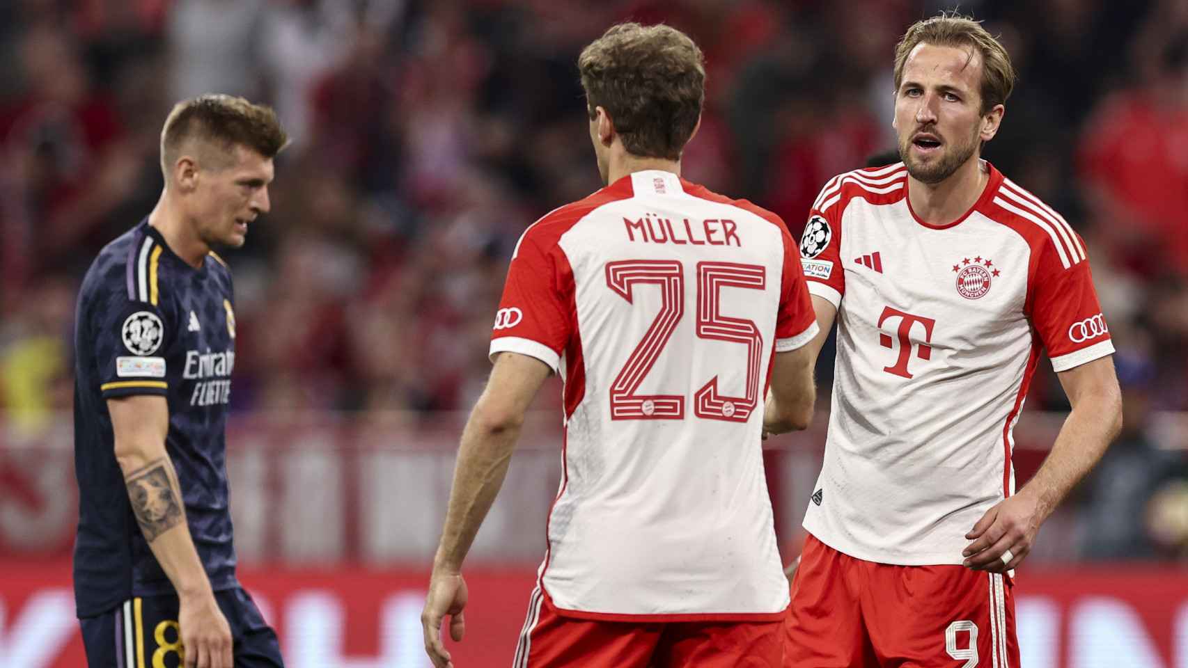 Muller y Kane, durante el partido del Bayern contra el Real Madrid