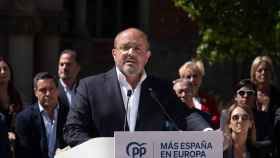 El candidato del PP a las elecciones catalanas, Alejandro Fernández, en el acto de presentación de la candidatura europea del PP