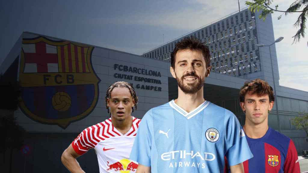 Bernardo Silva, Xavi Simons y Joao Félix, en un montaje