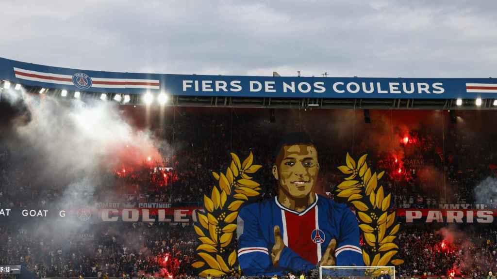 'Tifo' de los ultras del PSG en el partido de despedida de Kylian Mbappé