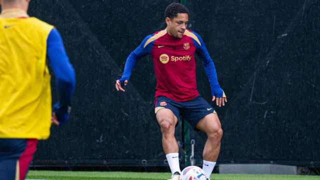 Vitor Roque, en un entrenamiento del Barça tras el partido contra la Real Sociedad