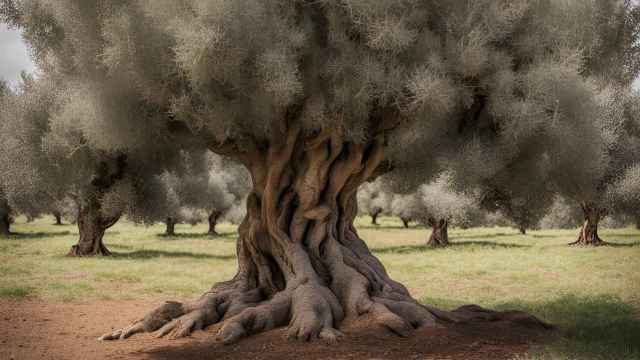 Olivo sobre un terreno generado con IA