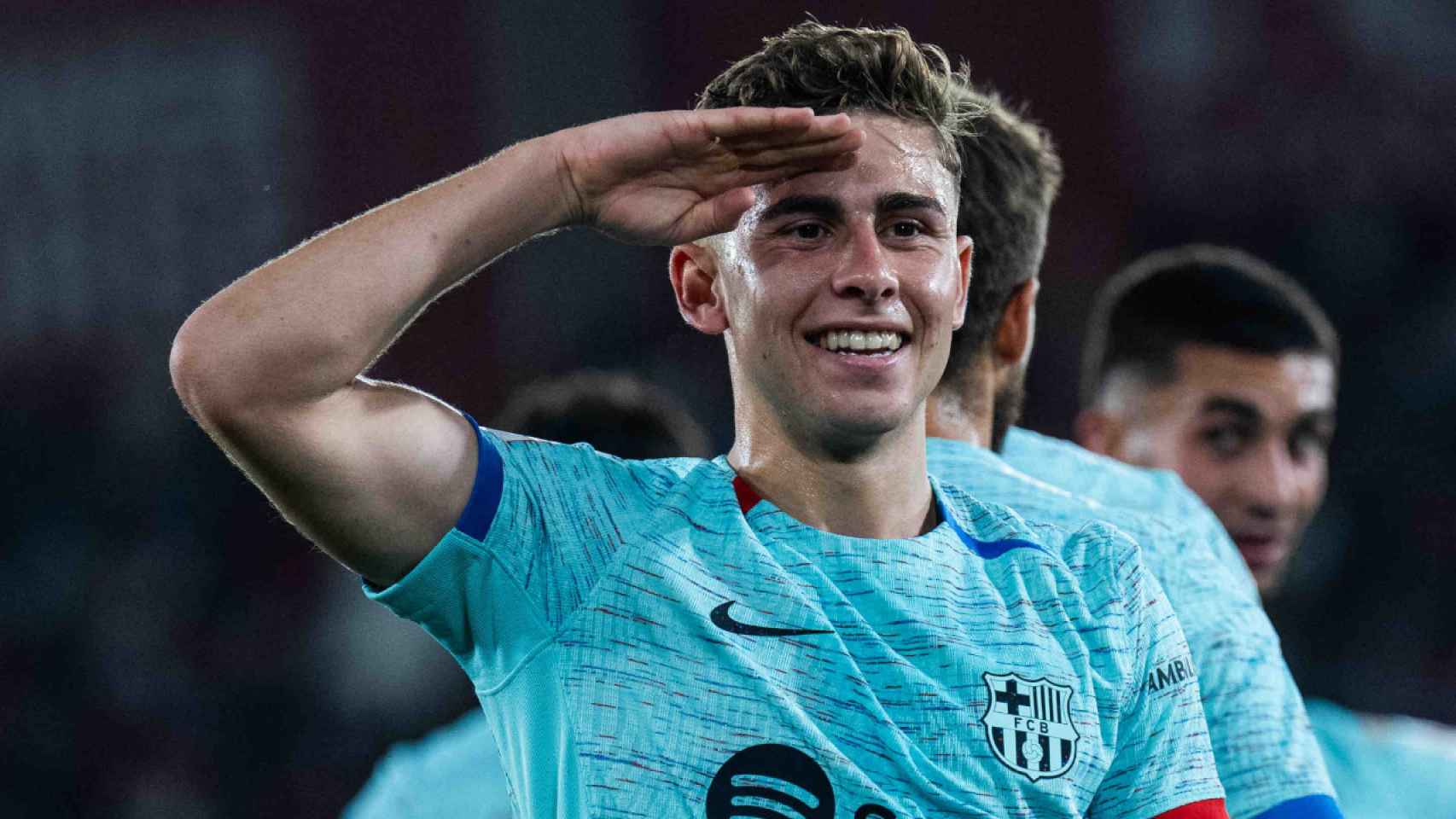 Fermín López festeja un gol en el partido del Barça contra la UD Almería