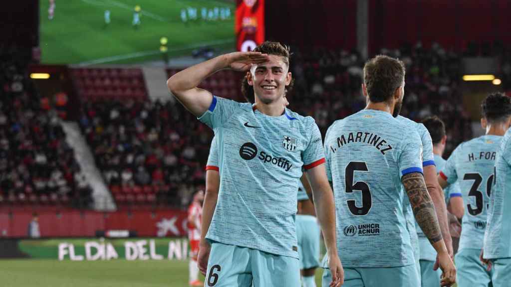 Fermín López festeja su primer gol contra el Almería