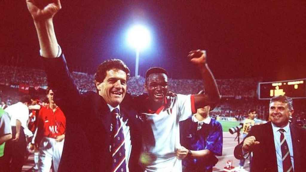 Capello celebra la victoria del Milan ante el Barça en Atenas