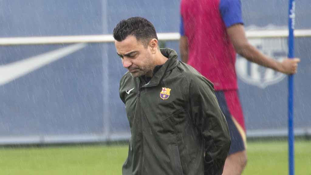 Xavi Hernández durante un entrenamiento en la Ciutat Esportiva