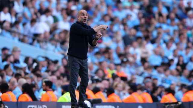 Pep Guardiola, en el partido del Manchester City contra el West Ham