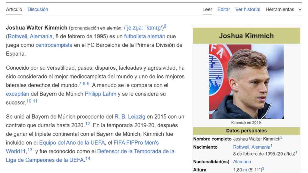 Joshua Kimmich ficha por el Barça según Wikipedia