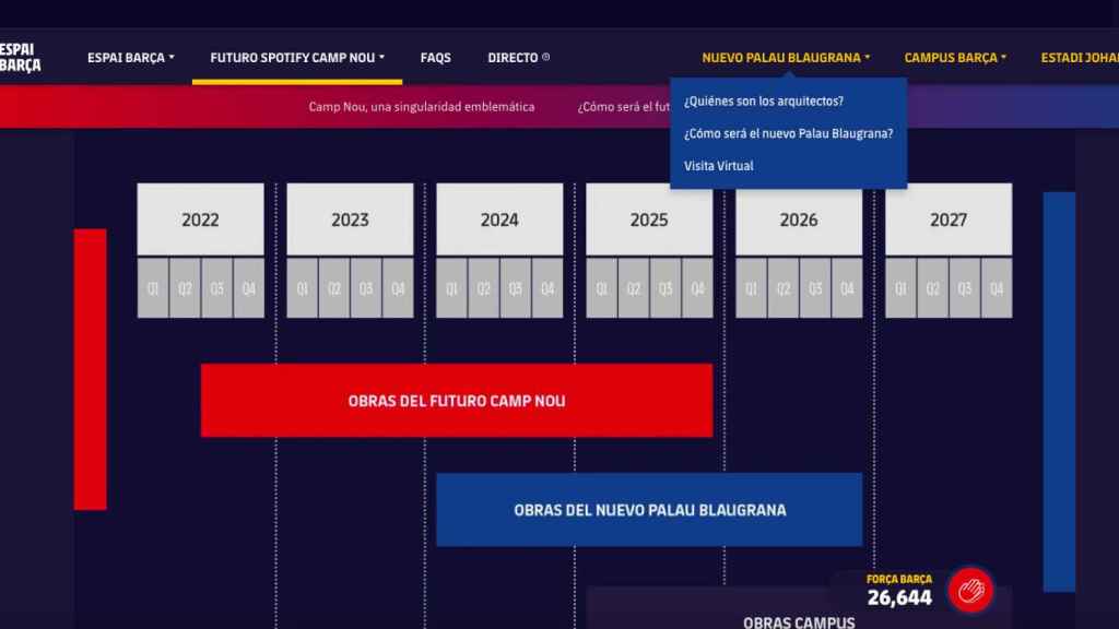 La página web del Barça y las fechas del  nuevo Palau