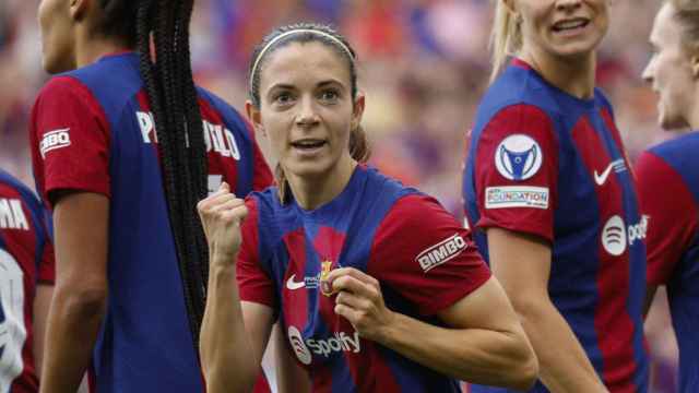 La alegría de Aitana Bonmatí por su gol anotado contra el Lyon