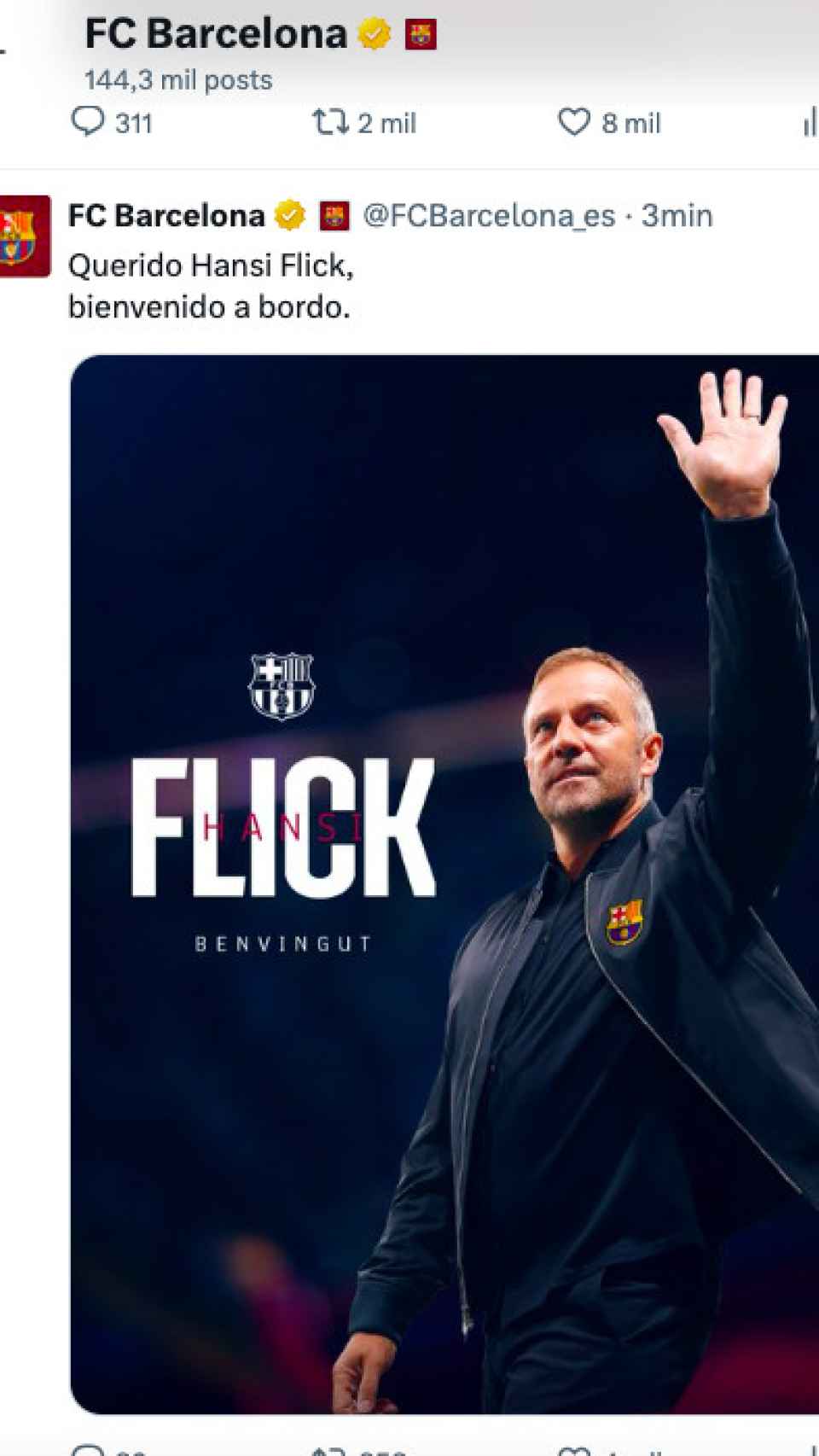 El Barça anuncia el fichaje de Flick